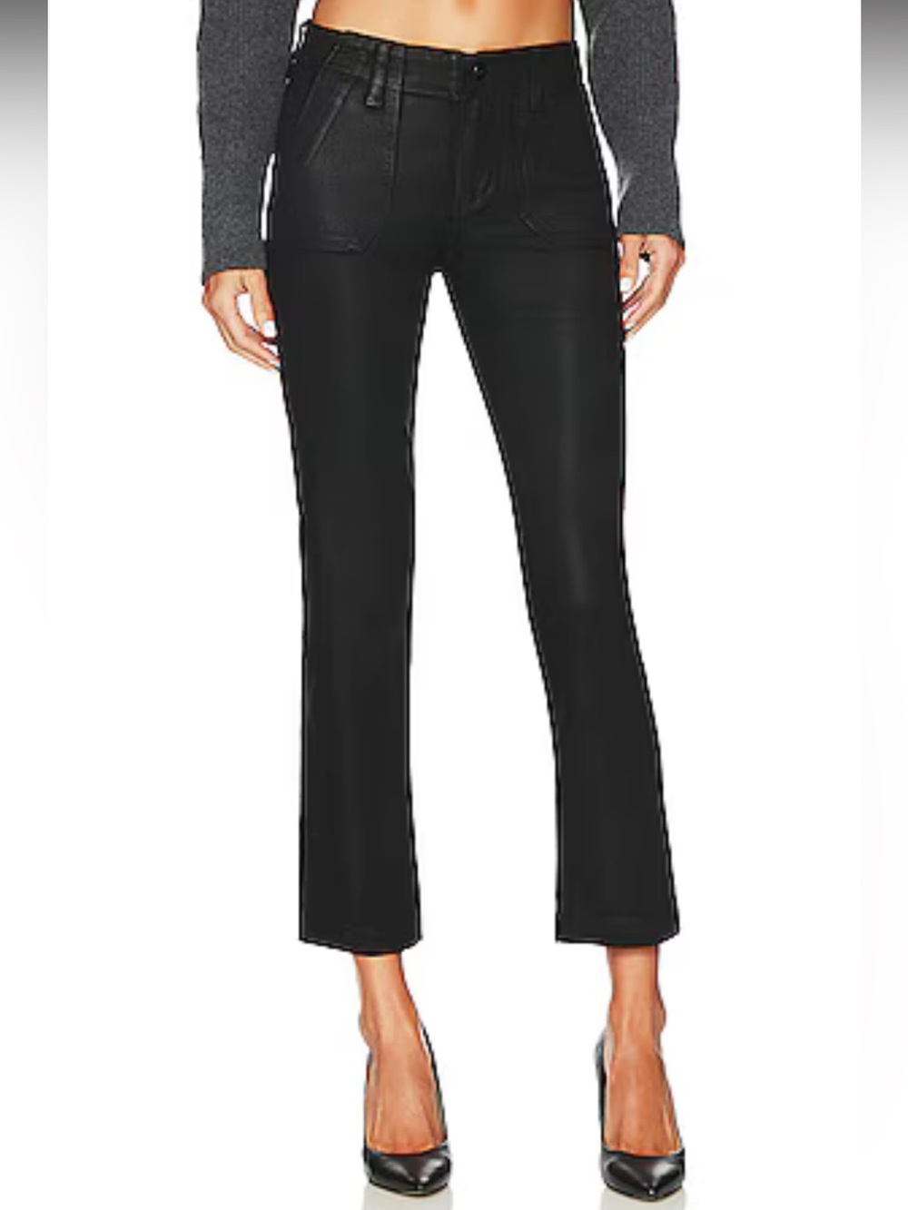 PAIGE Mayslie Straight Ankle Jeans in Black Fog Luxe Coating Size 29